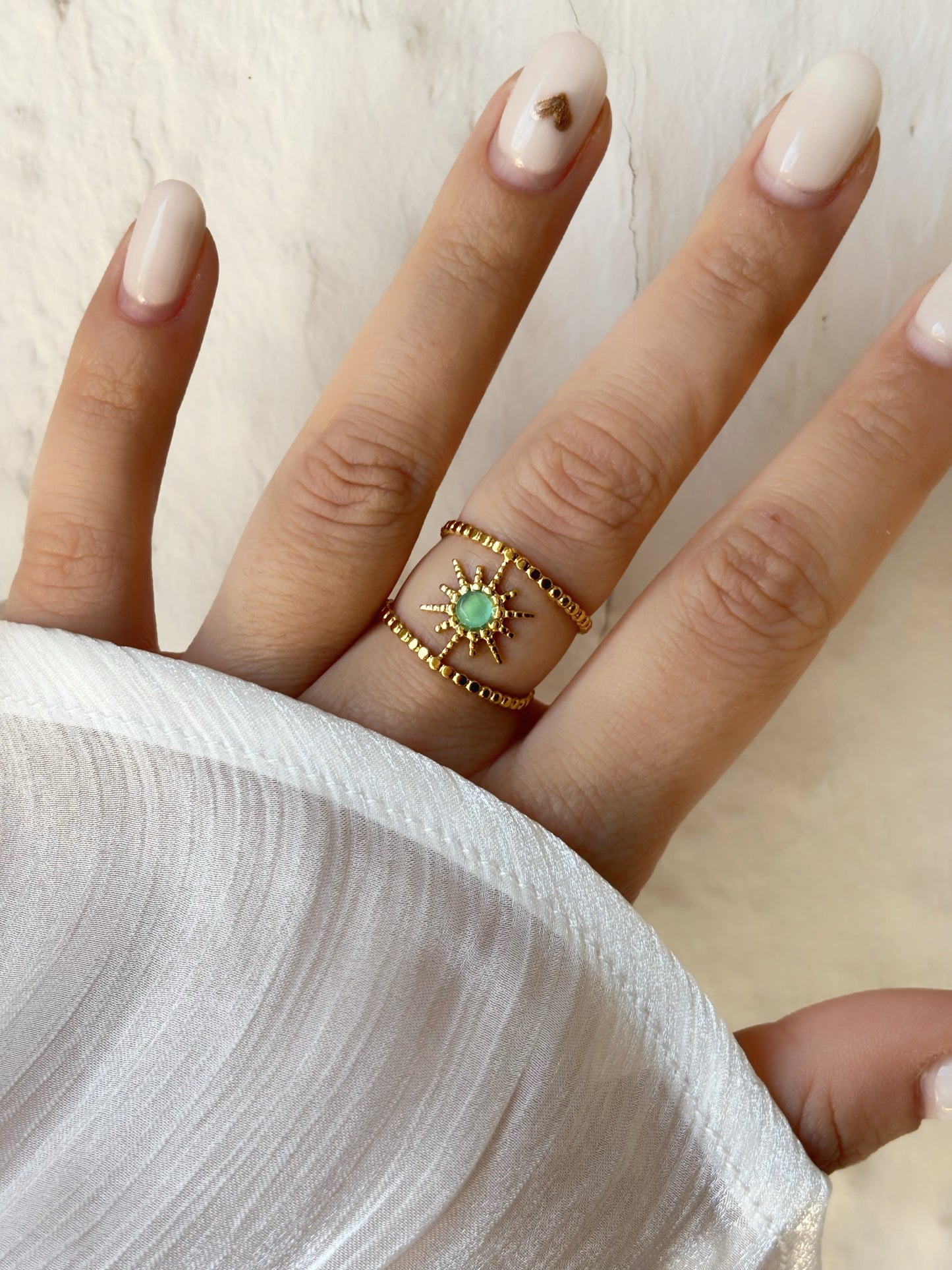 Bague pierre verte femme doré acier inoxydable - Aurorejewels
