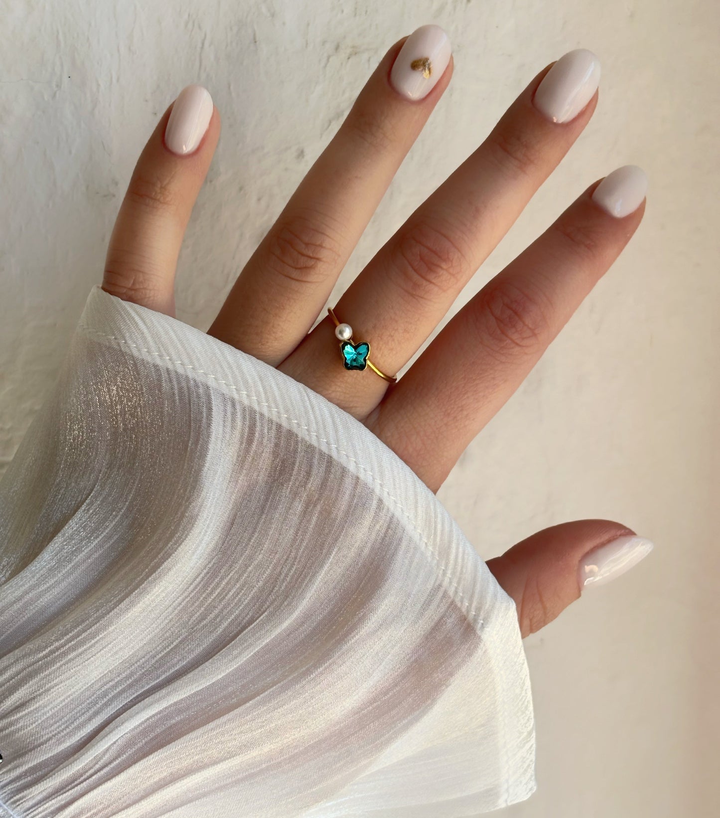 Bague papillon bleu & perle - Aurorejewels