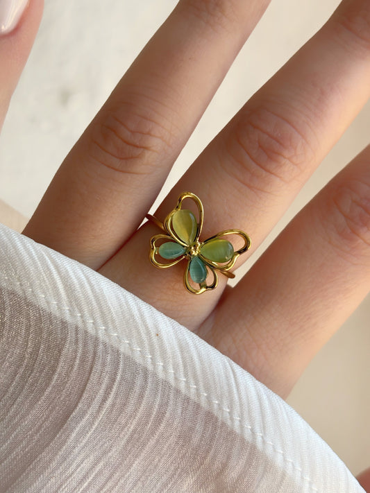 Bague papillon doré • œil de chat vert - Aurorejewels