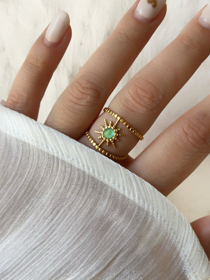 Bague pierre verte femme soleil doré - Aurorejewels