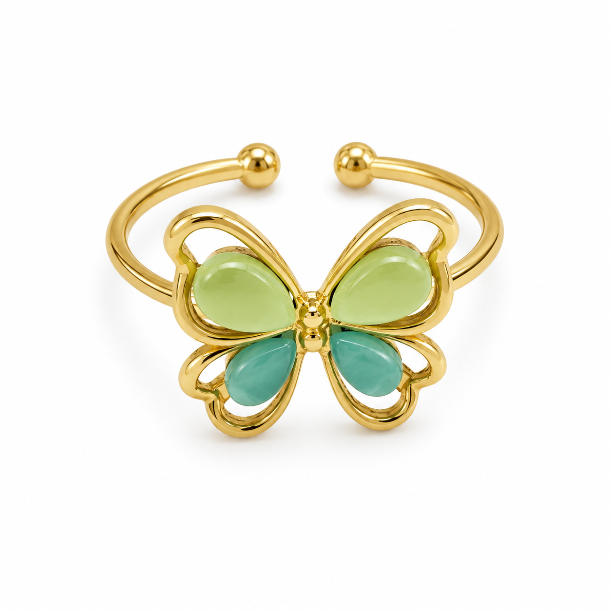 Green cat's eye butterfly ring