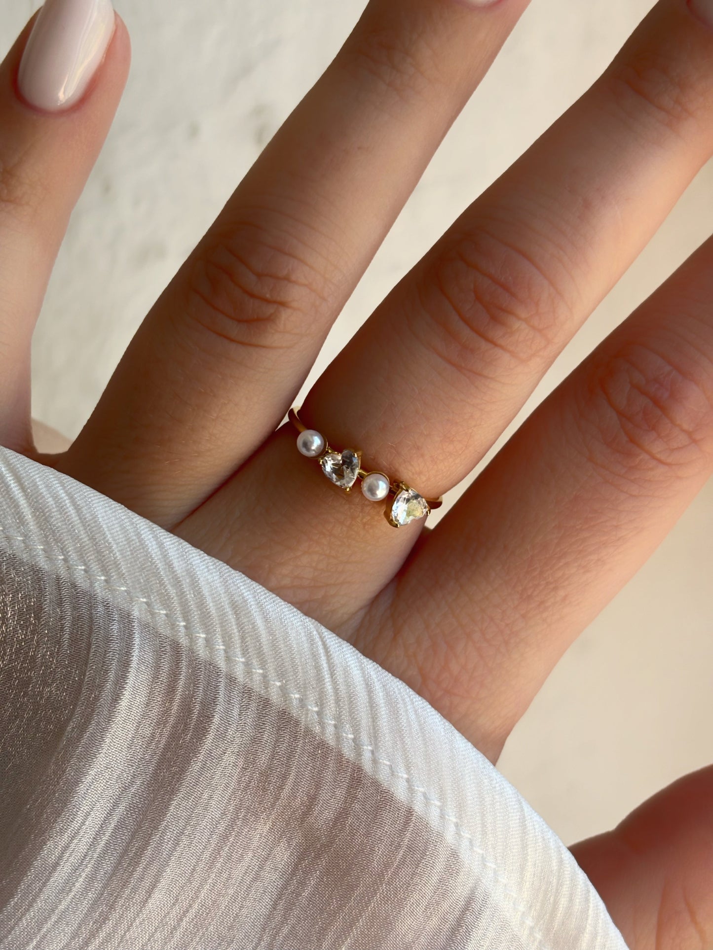 Bague coeurs & perles acier inoxydable - Aurorejewels