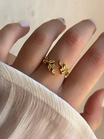 Bague feuillage doré ajustable - Aurorejewels