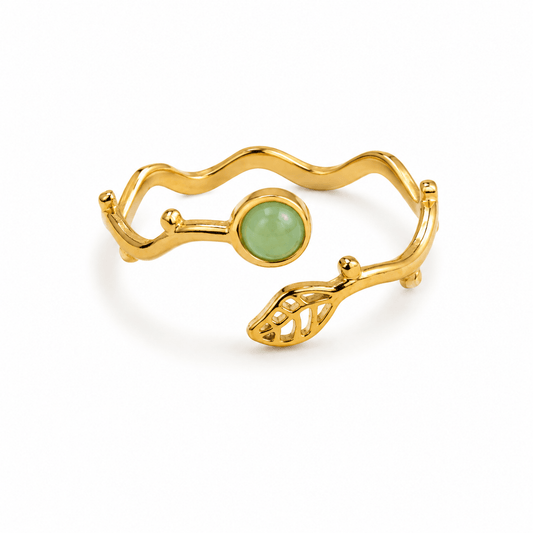 BAGUE FEUILLE OEIL DE CHAT PIERRE NATURELLE - Aurorejewels