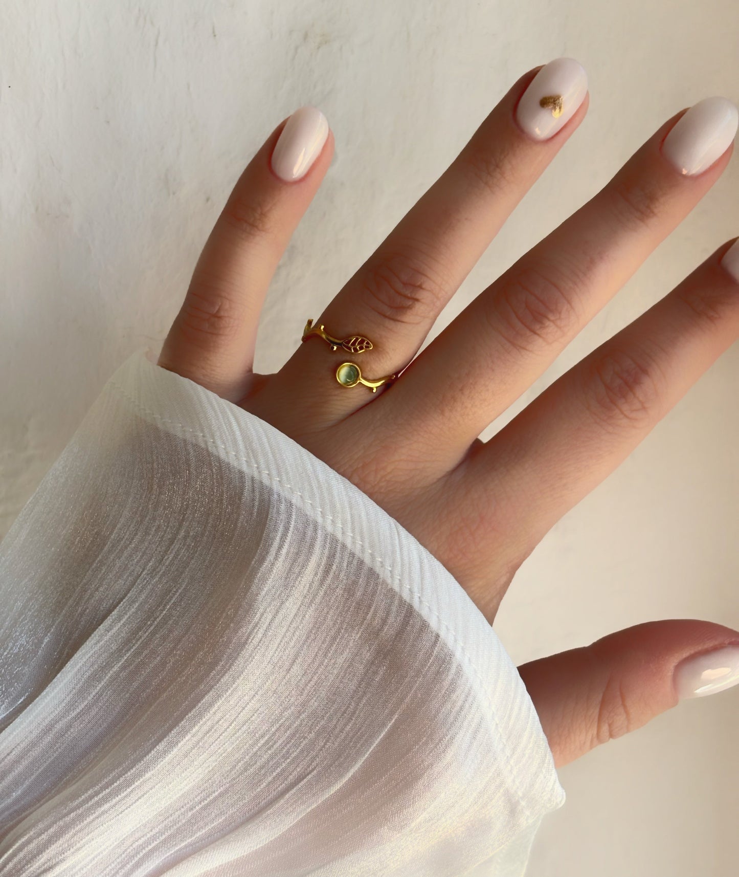 Bague feuille œil de chat pierre naturelle  verte - Aurorejewels