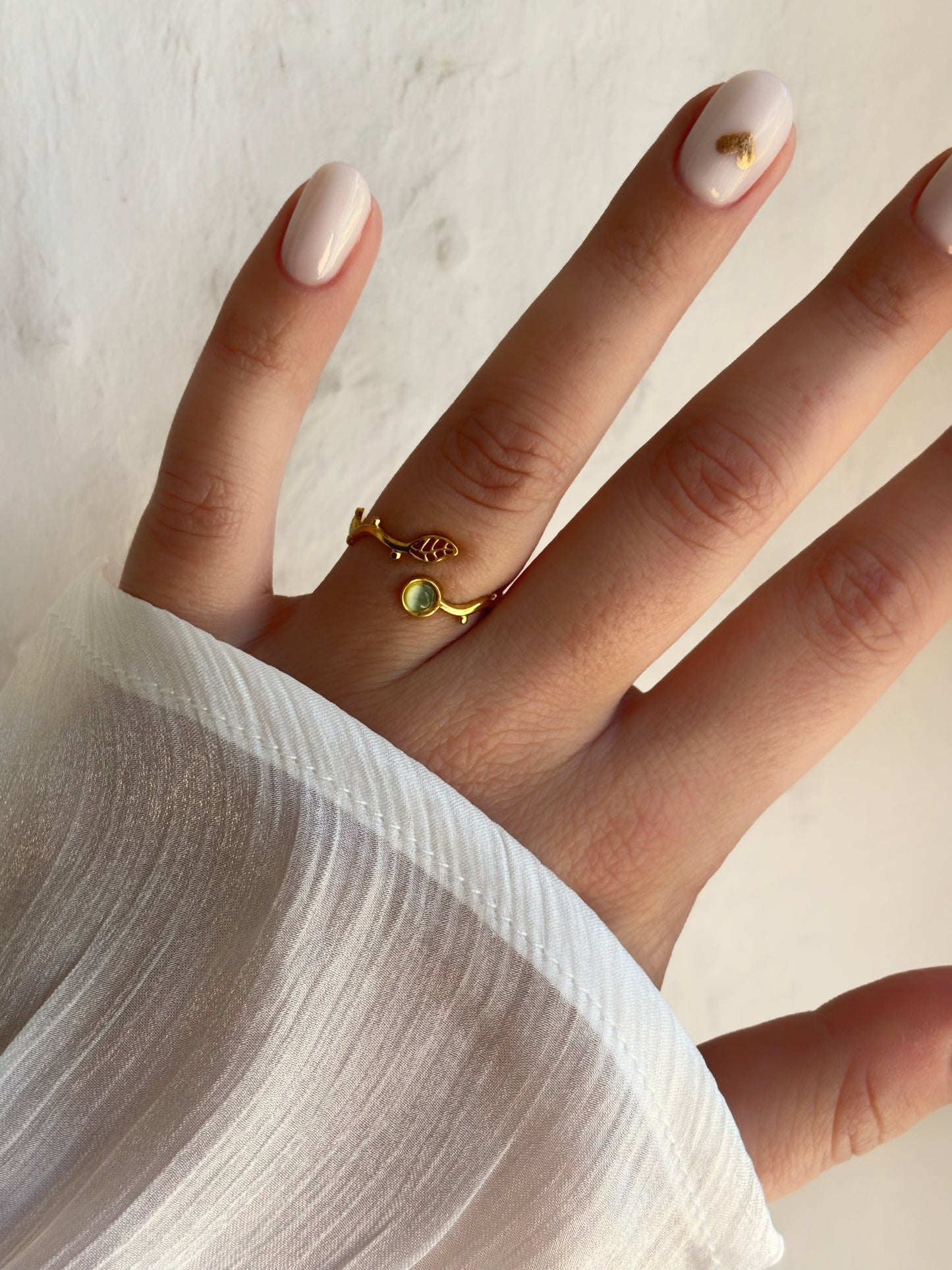 Bague feuille œil de chat pierre naturelle - Aurorejewels
