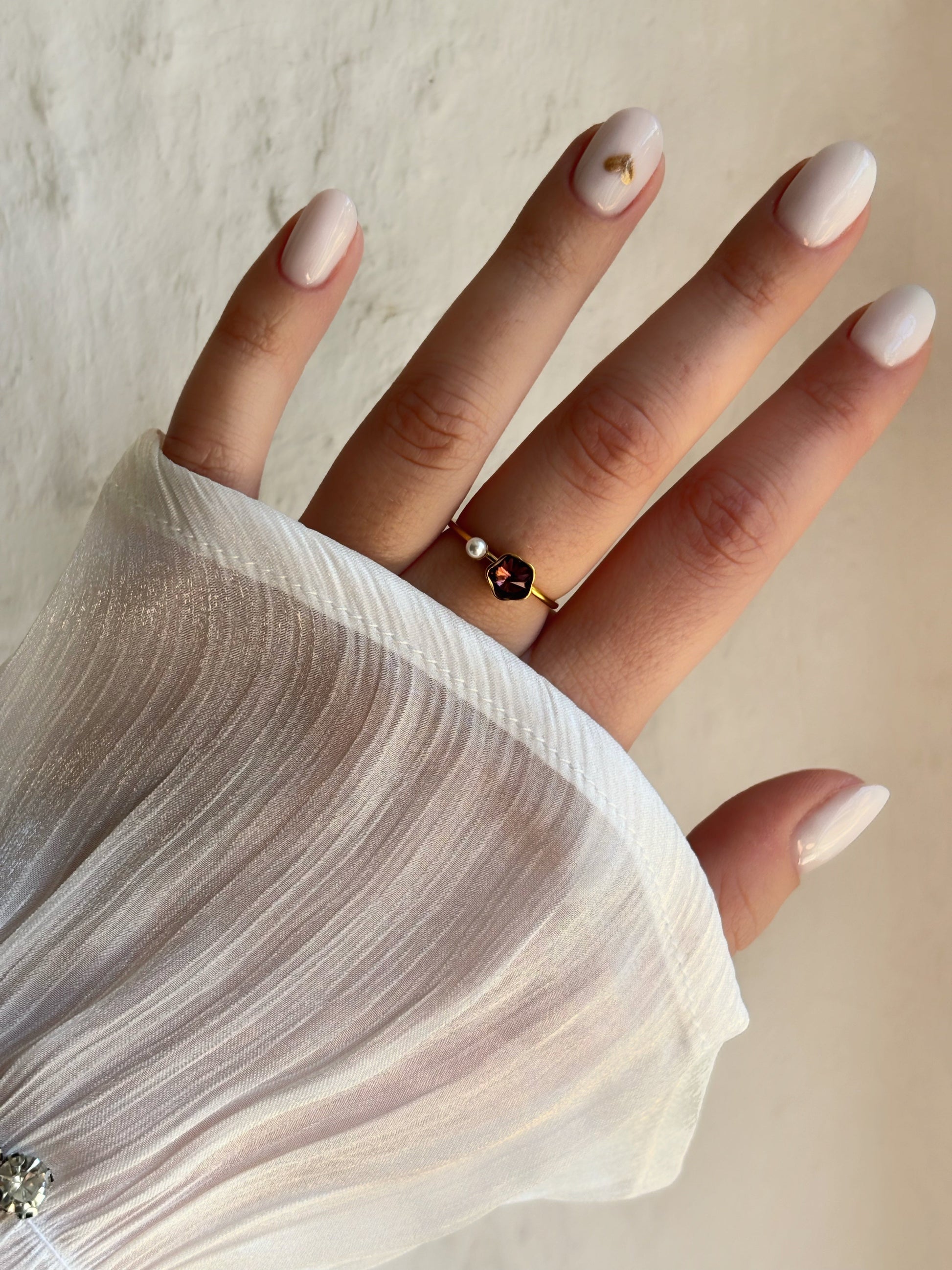 Bague fleur marron & perle dorée - Aurorejewels