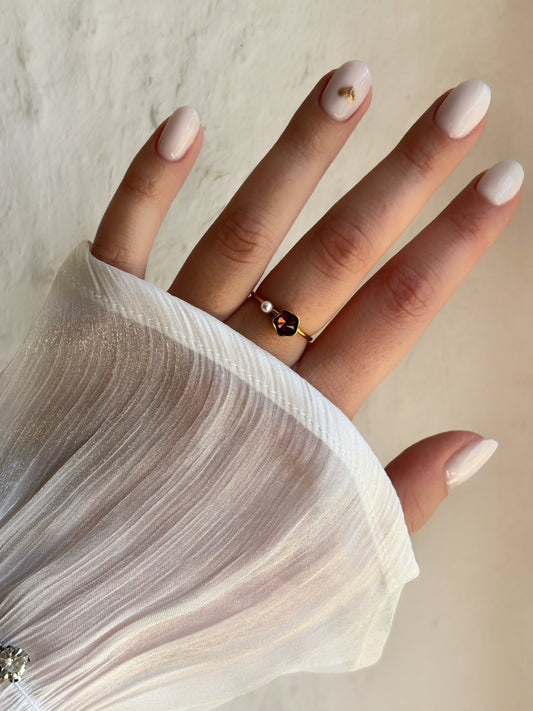 Bague fleur marron & perle dorée - Aurorejewels
