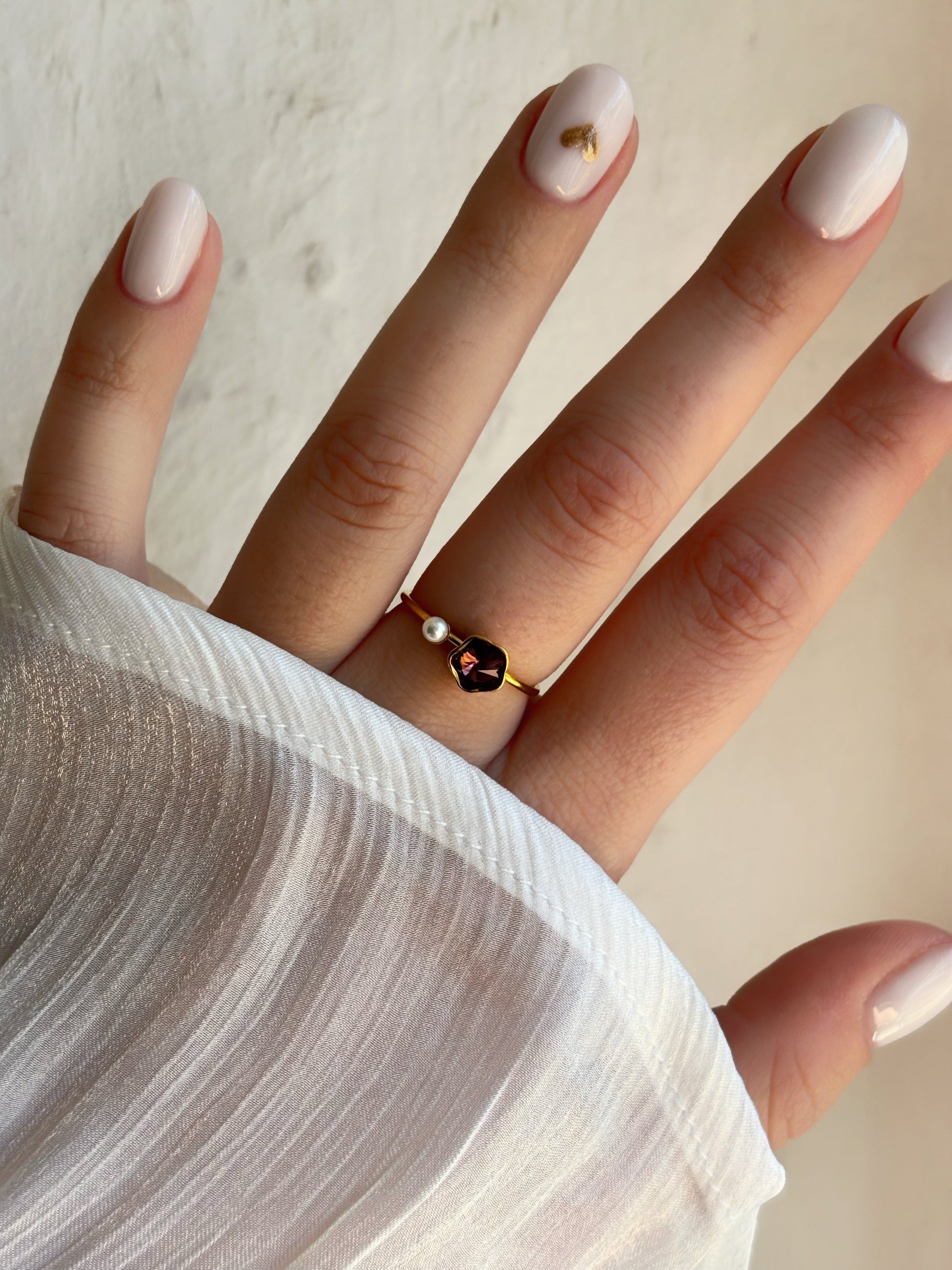 Bague fleur marron & perle or - Aurorejewels
