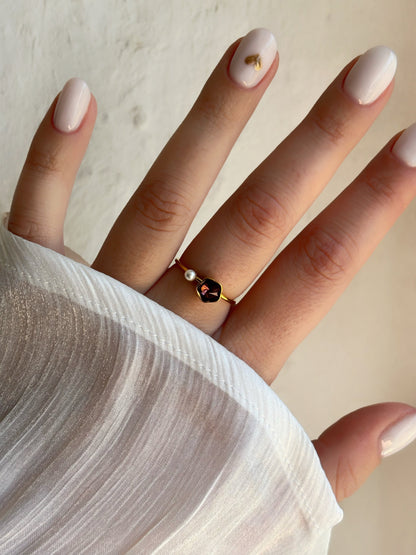 Bague fleur marron & perle or - Aurorejewels