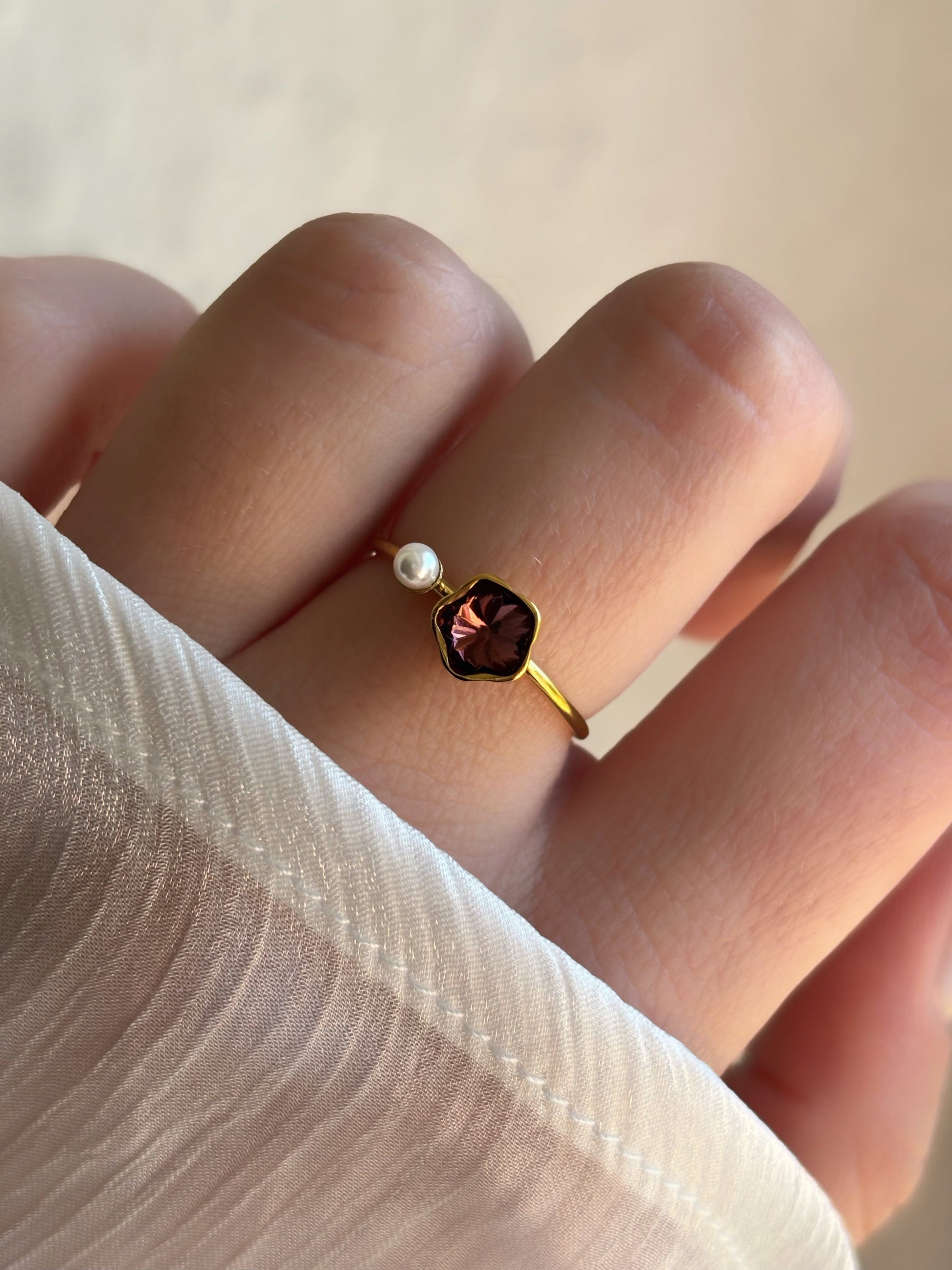 Bague fleur marron & perle - Aurorejewels