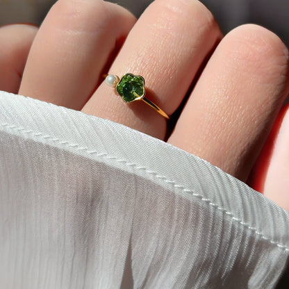 Bague fleur verte & perle - Aurorejewels