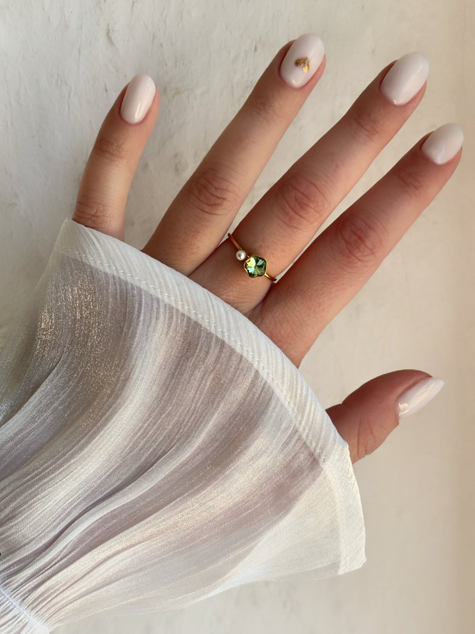 Bague fleur verte & perle - Aurorejewels