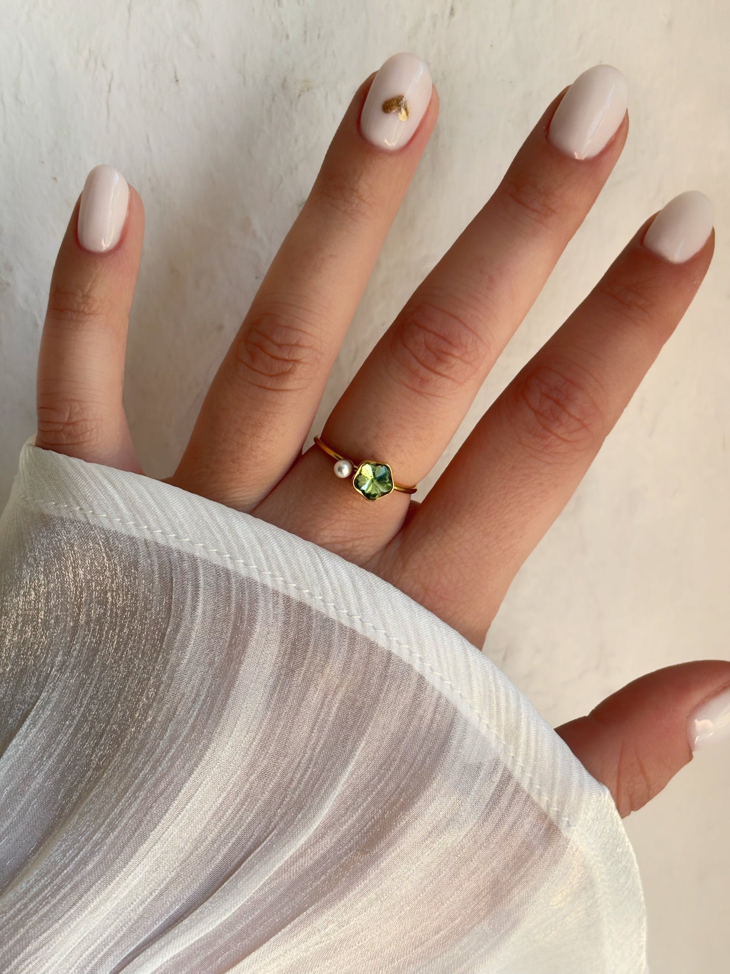 Bague fleur verte & perle - Aurorejewels