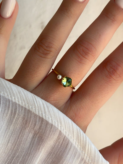 Bague fleur verte & perle - Aurorejewels