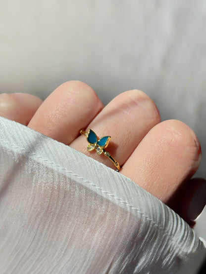 Bague papillon bleu et strass Acier inoxydable doré - Aurorejewels