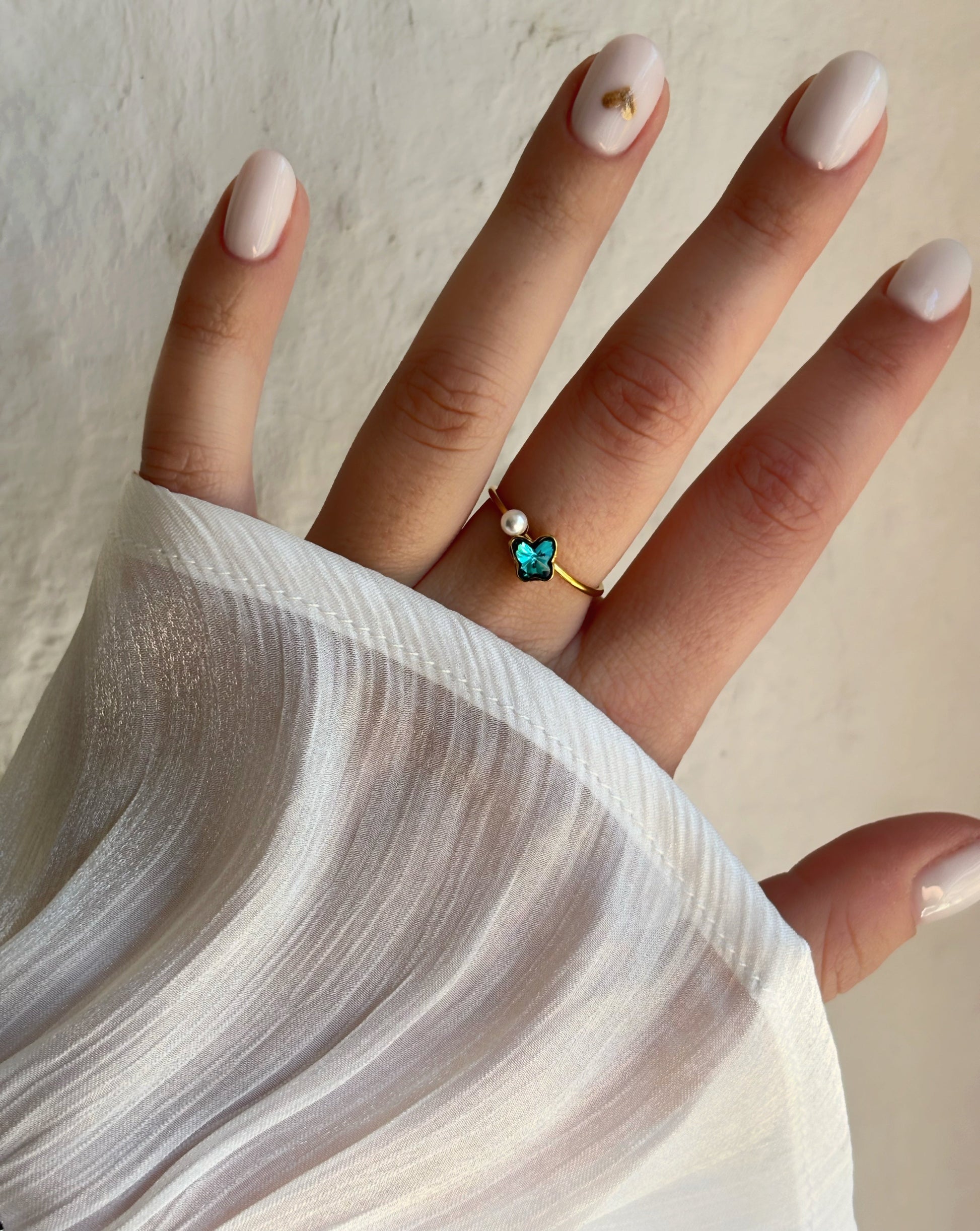 Bague papillon bleu & perle - Aurorejewels