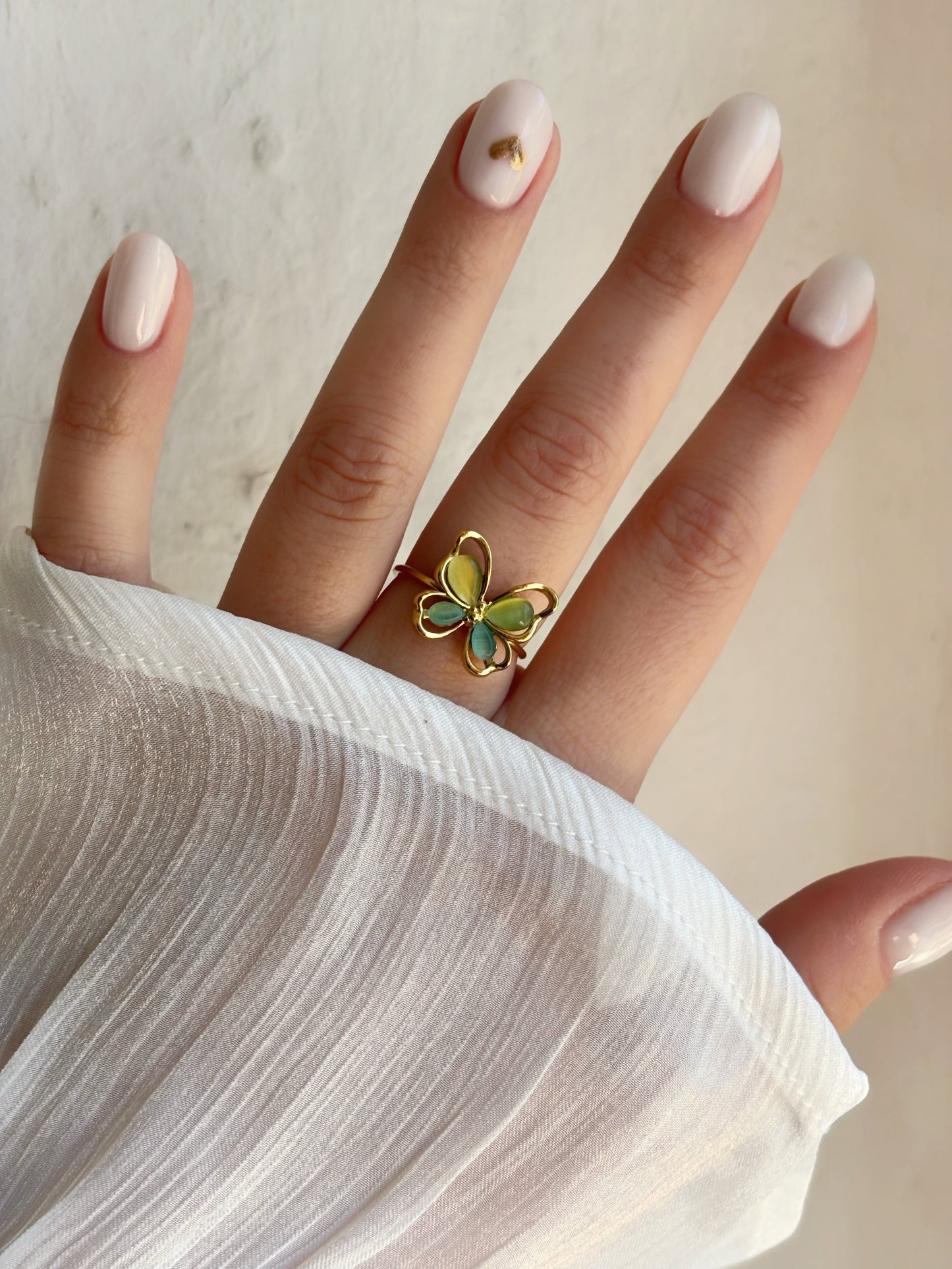 Bague papillon doré • œil de chat vert - Aurorejewels