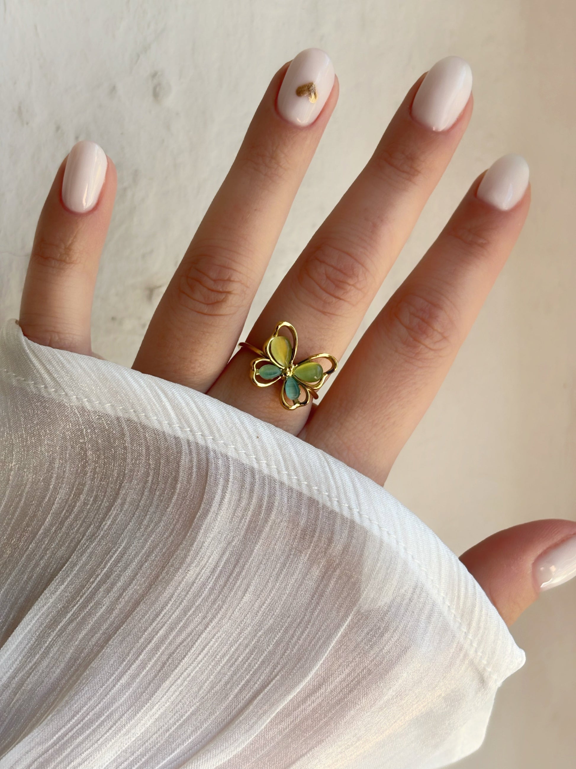 Bague papillon doré • œil de chat vert - Aurorejewels