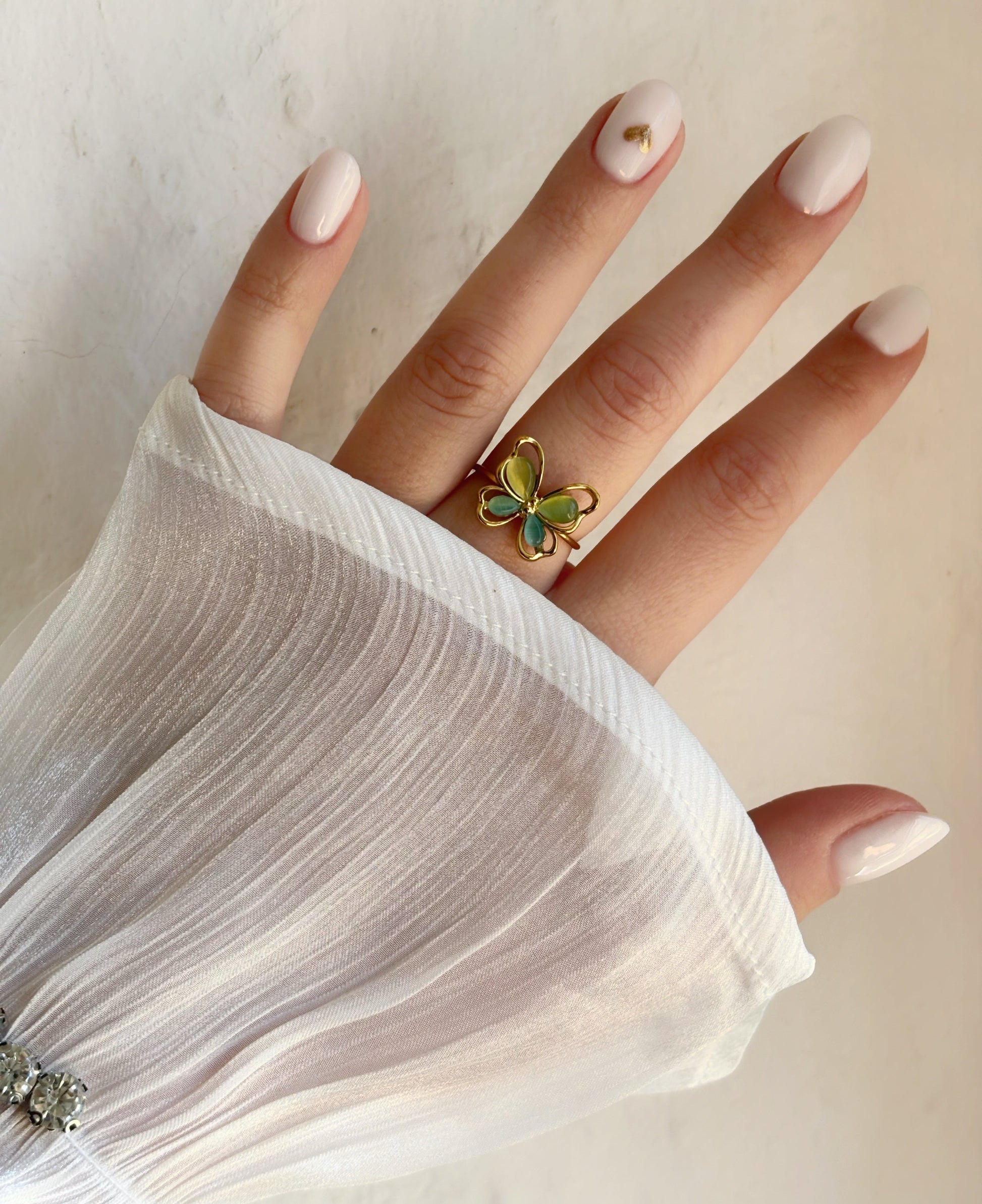 Bague papillon doré • œil de chat vert - Aurorejewels