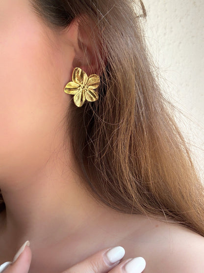 Boucles d'oreilles fleur acier inoxydable doré- Aurorejewels