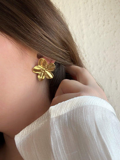 Boucles d'oreilles fleur doré acier inoxydable - Aurorejewels