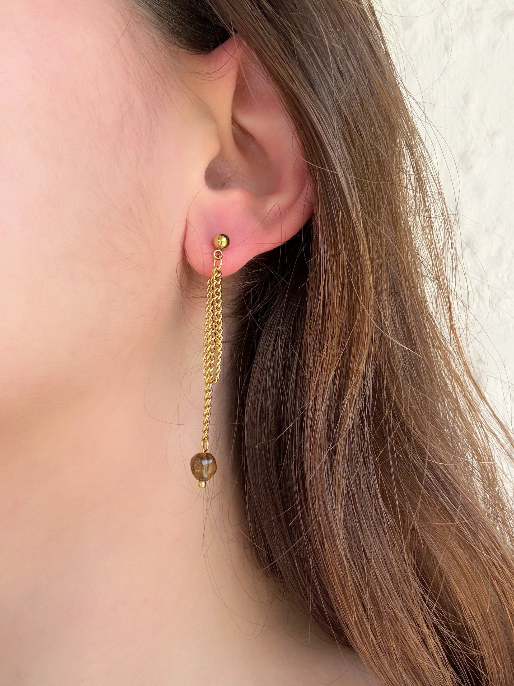 Boucles d'oreilles pendantes femme oeil de tigre - Aurorejewels