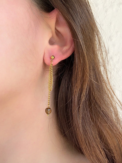 Boucles d'oreilles pendantes femme oeil de tigre - Aurorejewels