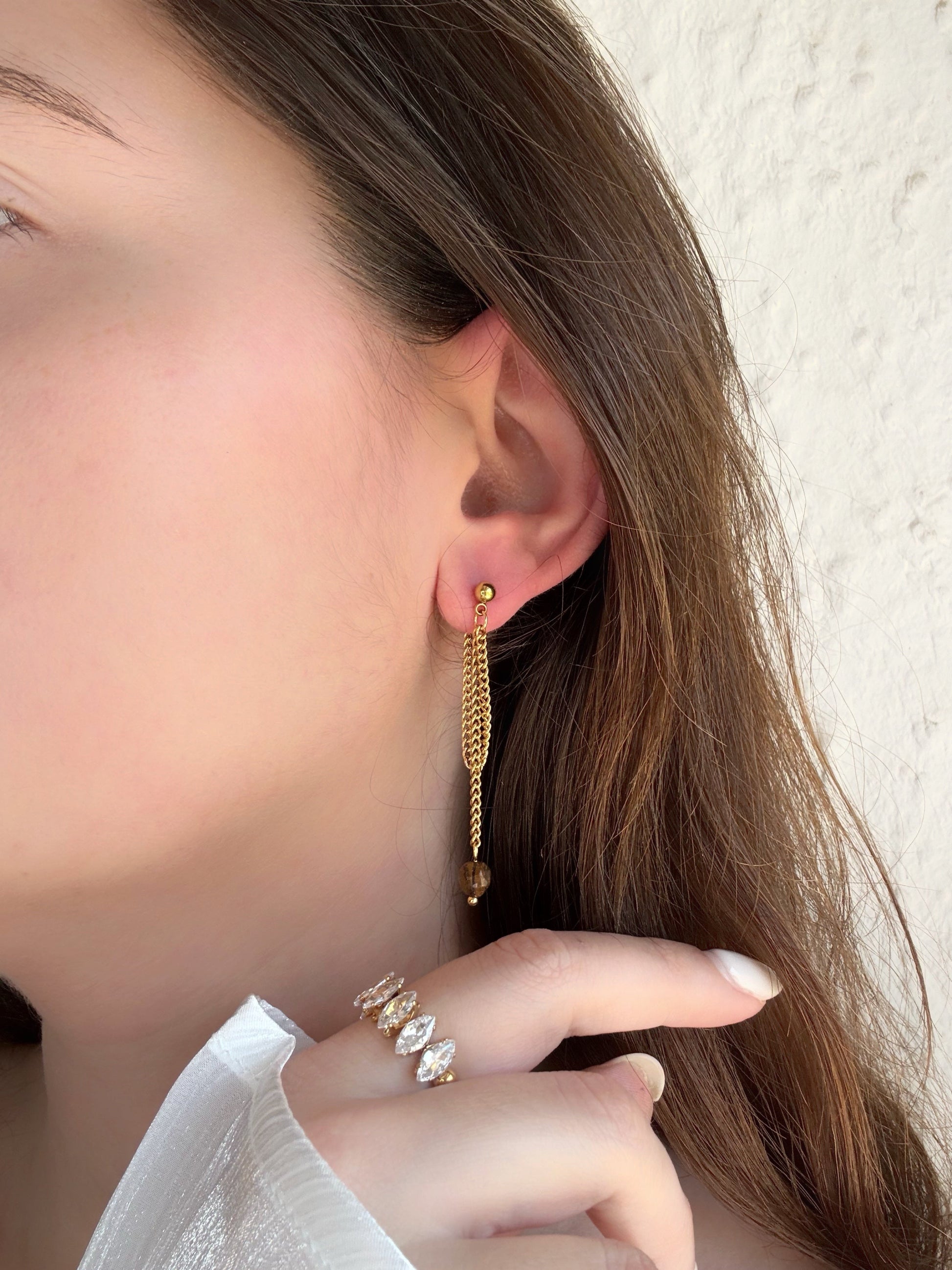Boucles d'oreilles pendantes femme pierre marron - Aurorejewels