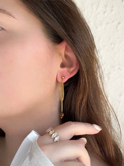 Boucles d'oreilles pendantes femme pierre marron - Aurorejewels